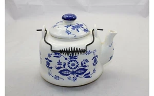 Japan Teekanne blaue Blume 6" hoch - Bild 1 von 9