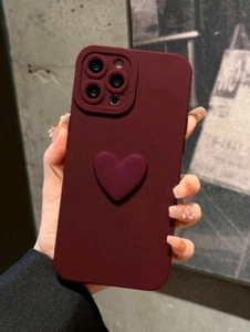 iPhone 14 Pro heart pattern burgundy case - Picture 1 of 3