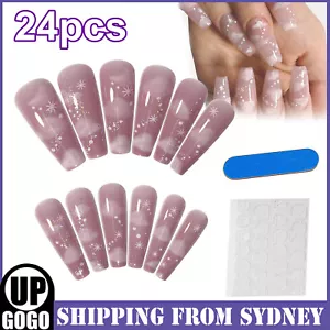 24PCS Fake Nails Reusable Stick On Nail Press On Full Cover False Nail Tip Decor - Picture 1 of 5