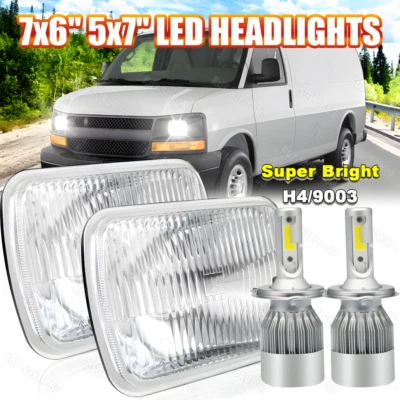 For Chevy Express Cargo Van 1500 2500 3500 Pair 7x6 5x7 LED Headlights Hi/Lo - Image 1 of 4