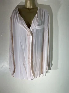 Womens Papaya Plus Size Uk 20 Pink Blush Long Roll Tab Sleeve Sheer Blouse Shirt - Picture 1 of 6