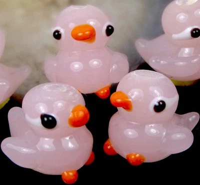 4 cuentas de pato rosa de vidrio hechas a mano de murano  Foto 1 de 2