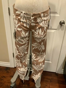 Mother "The Looker Tropical Getaway Dark" Tan & White Leaf Pants, Size 28, NWT! - Picture 1 of 10