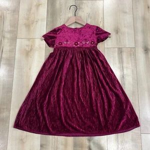 Marks And Spencer Girls Pink Velvet Short Sleeve A-Line Dress Size 5 Years - Picture 1 of 9