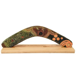 14" / 35cm BOOMERANG + SOPORTE - MADERA DURA - NARANJA ALISON - ABORIGEN, AUSTRALIA - Imagen 1 de 5
