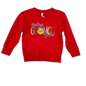 Rabbit Skins Sweatshirt Girls Size 4T Red Resting Grinch Face Christmas Crewneck - Picture 1 of 3