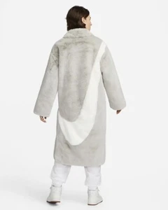 Nike Women's Faux Fur Long Jacket (Grey) - Small - New ~ DQ6838 012 - Picture 1 of 6