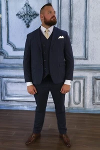 Traje de tres piezas a rayas azul marino para hombre talla grande extra grande XL grande alto - Imagen 1 de 9