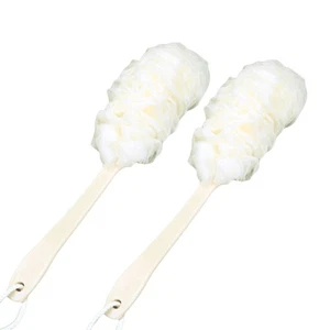 Spazzola da bagno scrubber a sfera manico lungo 2 pezzi con corda da appendere bianca - Foto 1 di 12