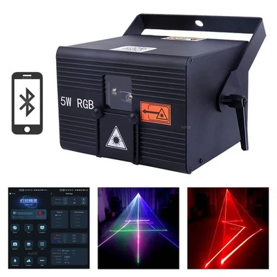 Android iOS App Edit 5W RGBW iLDA DMX Disco DJ Show Stage Projector Laser Lights - Image 1 of 4