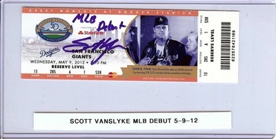 Scott Van Slyke Signed Autographed Ticket Dodgers "MLB Debut" 5-9-12 JSA AX25490 - Image 1 of 3