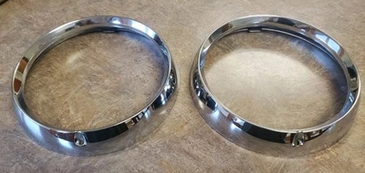 60s 70s  Jeep CJ Kaiser Wagoneer Chrome Headlight Bezel Set Trim Rings E-958530 - Image 1 of 4