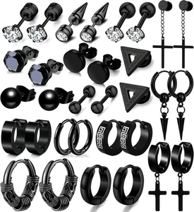 Herren Ohrringe Set - Edelstahl Kreuz Baumeln Creolen & Ohrstecker Mode Piercing  - Bild 1 von 12