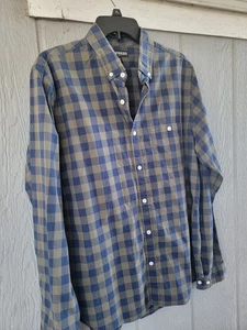Express Mens 16-16.5 Blue & Olive Checkered Button Down Long Sleeve Shirt - Picture 1 of 8