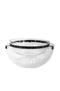 Baccarat France Crystal Double Bowl Silver Plated Bracket Serving Set Clear 10" - Picture 1 of 5