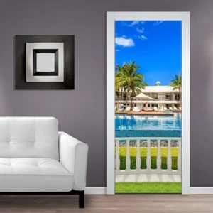Carta da parati per porta autoadesiva immagine da parete porta poster 3d giardino terrazza vista mare 1332 - Foto 1 di 2