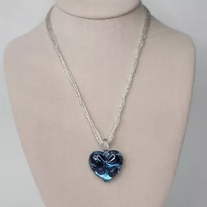 Venetiaurum Linea Italia Blue Art Glass Heart Pendant 925 Findings Necklace - Picture 1 of 14