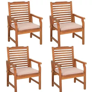 Patio Dining Chairs Set of 4 Outdoor Chair Acacia Wood Armchairs with Cushions - Picture 1 of 9