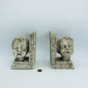Sujetalibros de cemento querubines putti bustos caras estilo brutalista muy pesado - Imagen 1 de 10
