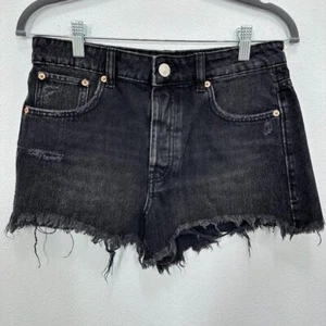 Pantalones Cortos Vaqueros Zara Talla 4 Negro Oscuro Corte Alto Algodón Informal Verano - Imagen 1 de 5