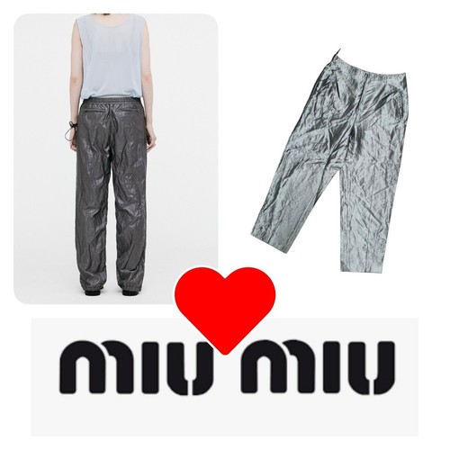 MIU MIU taglia EU 46 pantaloni eleganti argento donna acetato