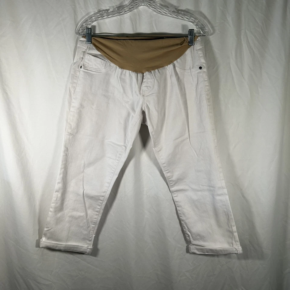 Oh Baby By Motherhood Capri Women's Large White Pull On Stretchy Denim Pants - Image 1 of 4
