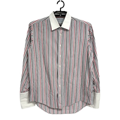 Camicia abito vintage Burberrys da uomo con colletto a righe bottoni taglia 16 1 2