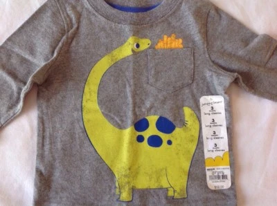 Camisa Jumping Beans Gris Manga Larga 3 Meses Dinosaurio Papas Fritas Camisa Nueva Foto 1 de 3