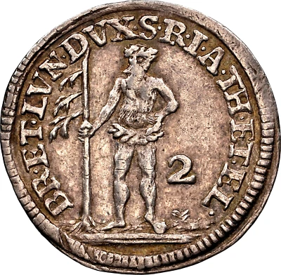 1744 German State Brunswick Luneburg Calenberg Wildman 2 Mariengroschen NGC XF45 - Image 1 of 3