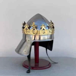King Richard Lionheart Helmet Steel Brass Crown w/ Free Stand - Picture 1 of 5