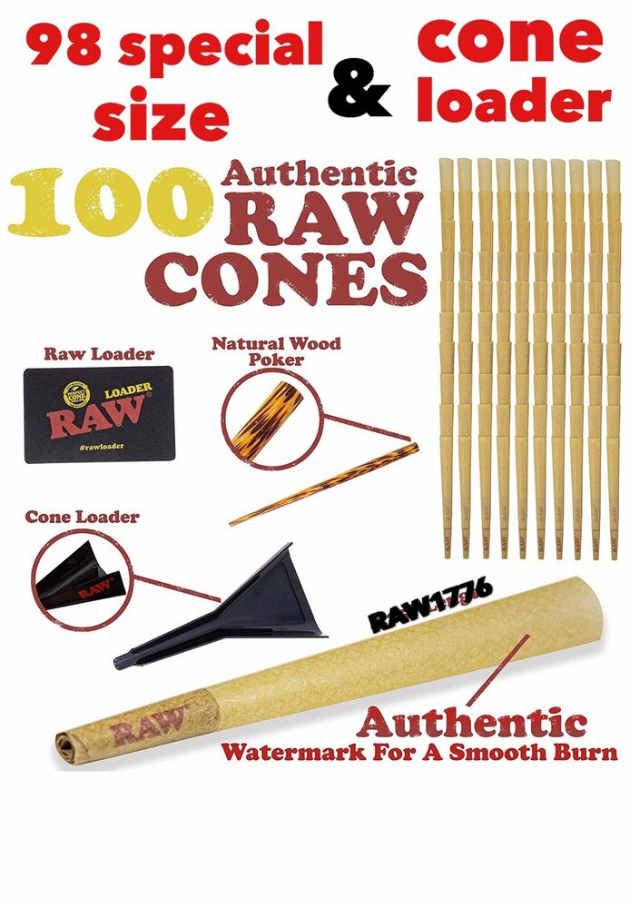 RAW classic 98 special Size Pre-Rolled Cones (100 Pack)+RAW 98 size cone loader