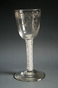 18TH CENTURY ENGLISH GLASS WITH DOUBLE SERIES OPAQUE TWIST STEM - Picture 1 of 5