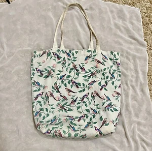 Accessorize 100% cotton shoulder book beach bag off white cream bird Print - Picture 1 of 6