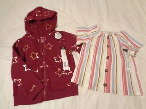 OKIE DOKIE 3T TODDLER BABY GIRL GOLD STAR ZIP SWEATSHIRT HOODIE STRIPE TOP NWT - Picture 1 of 23