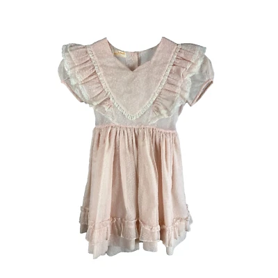 Винтажный 50-х Mary K Scott розовый Swiss Dot оборки платье девочек Organdy размер 7 - Изображение 1 из 4