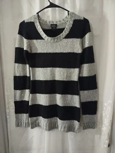Rue 21 Sweater Size S Black And Silver Stripes Sparkle - Picture 1 of 9