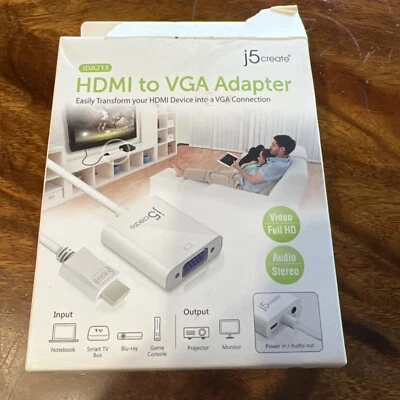 j5create JDA213 HDMI™ to VGA Adapter, White New - Image 1 of 3