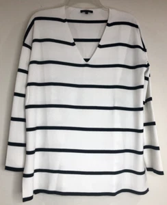 Maglione Lafayette 148 Busto 44" Taglia Small Avorio Navy Rigato Manica Lunga Scollo a V - Foto 1 di 11