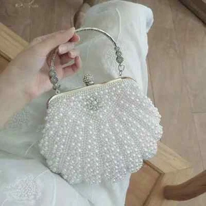 Shell Pearl Evening Bags Beading Bags Chain Prom Wedding Bridal Handbags Purse - Foto 1 di 10