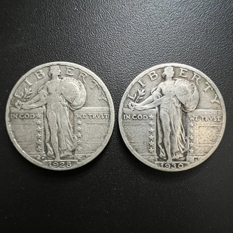 1928-D 1930-P Standing Liberty Quarter US Silver Coin 25c FINE+ (2x) 17-079 Cover