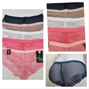 LAURA ASHLEY 5-Pack Womens Lace Cheeky Panties Black/Beige/White/Pink/Light Pink - Picture 1 of 6