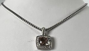 David Yurman 925 Petite Albion Necklace 7mm Morganite with Diamonds 9.4 Gr. ~17”