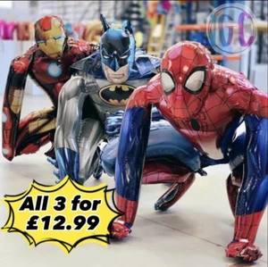 3x SUPERHERO 3D SPIDERMAN IRONMAN BATMAN FOIL  BALLOON SET BIRTHDAY AVENGERS UK - Picture 1 of 6