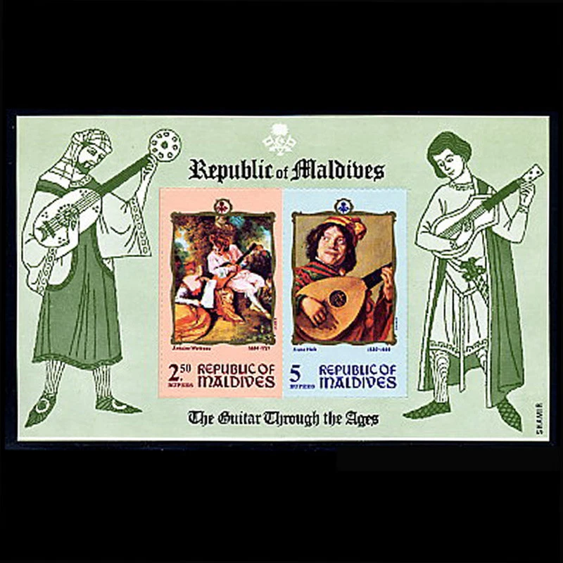 Maldives, Sc #337a, MNH, 1970, S/S, Paintings, MUSIC Foto 1 de 1