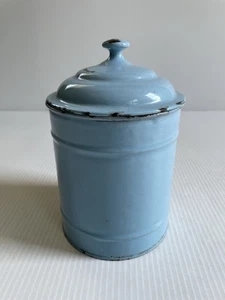 Vintage Light Blue Enamel Canister Rustic Enamelware Country Farmhouse Storage - Picture 1 of 13