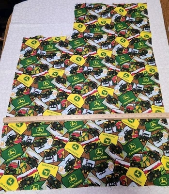 John Deere Cotton Fabric 26 X 26" Uncut Yellow Check Green Fabric Deere/ Farming - Image 1 of 3