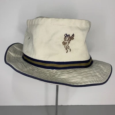 Sombrero de golf Ashworth Bucket pequeño/mediano beige con borde azul marino bordado Foto 1 de 4