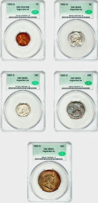 1952 S Mint Set CAC MS65-64, Gorgeous Steel Blue, Gold Toning on Quarter, Half - Image 1 of 4