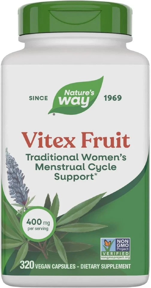 Nature's Way Vitex Fruit 320 caps, 400 mg,  Menstrual Cycle Support, exp 09/29 - Image 1 of 1