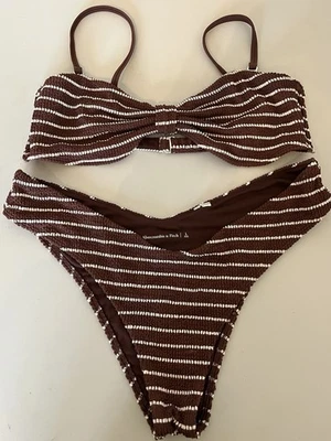 Abercrombie & Fitch brown striped crinkle bikini Large - Image 1 of 4